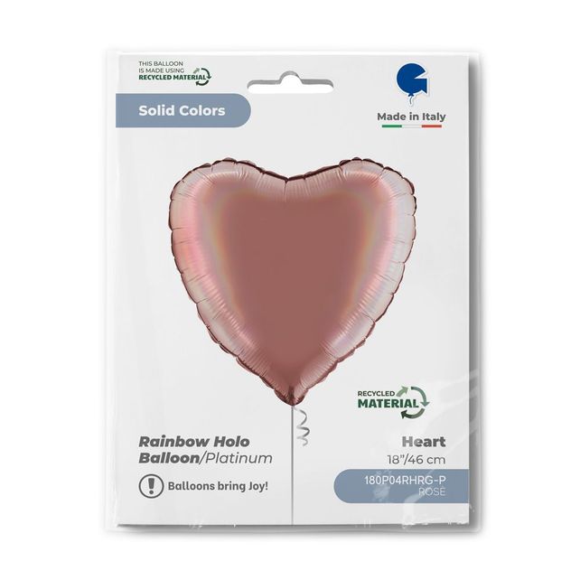 Grabo Сердце Радужный Голографик Платиновый Rose 18"/46см