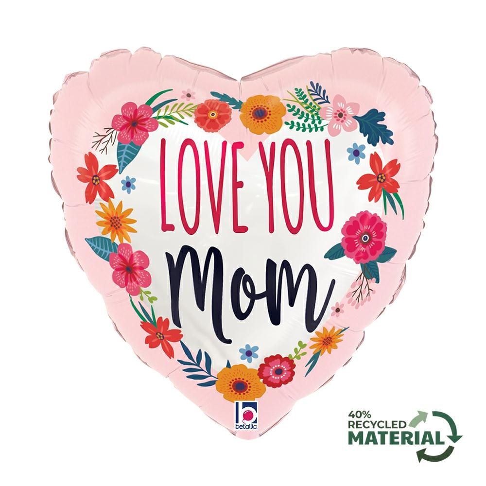 Grabo Heart 18"/46 Satin Love You Mom Blossoms image