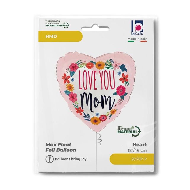 Grabo Heart 18"/46 Satin Love You Mom Blossoms