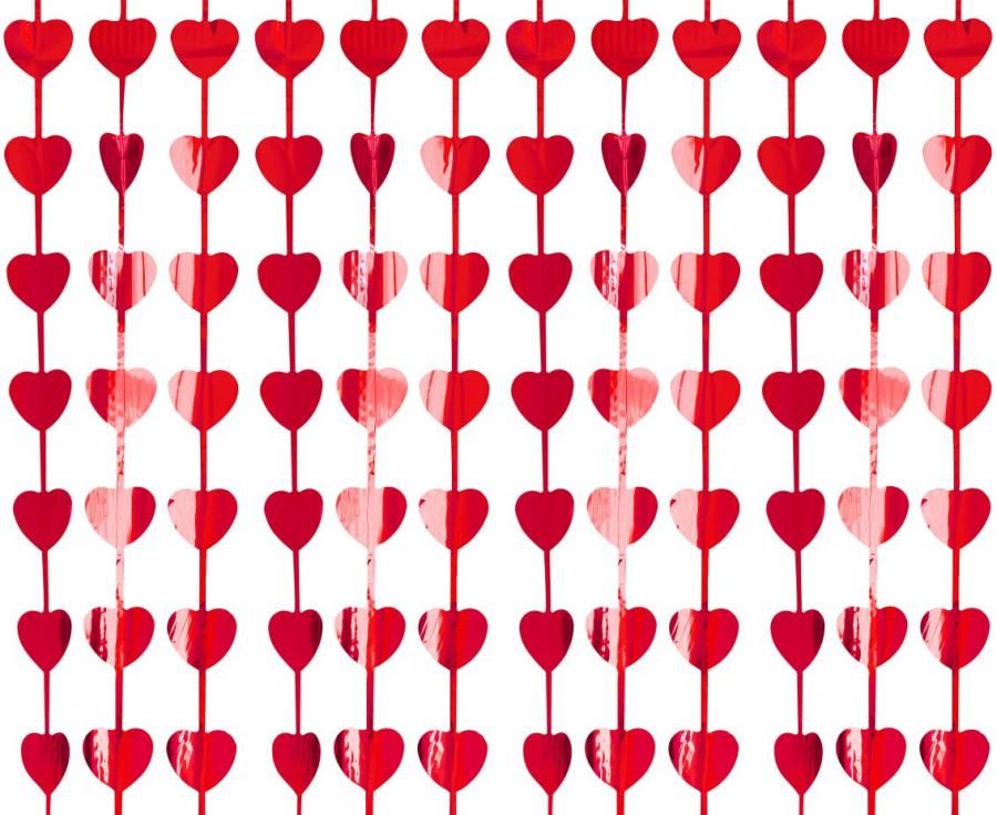 Fringe Deco Curtain B&C Hearts Metallic Red 100 x 200 cm image