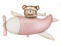 PartyDeco Bear in airplane 37"/94cm light pink image