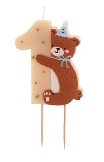 Birthday Candle 1 Year with Bear 7cm image